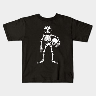 skeleton soccer ball head holding skull hooligan Halloween Kids T-Shirt